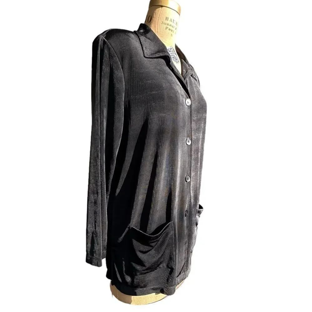 Shimmery Y2K black JM Collection Collared Cardigan Jacket Size Medium